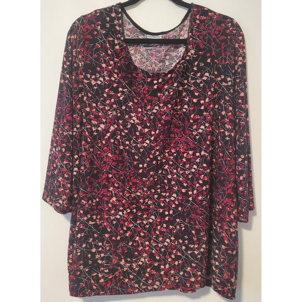 Croft & Barrow top Shirt Women 3X Black Pink Red Floral 3/4 sleeve